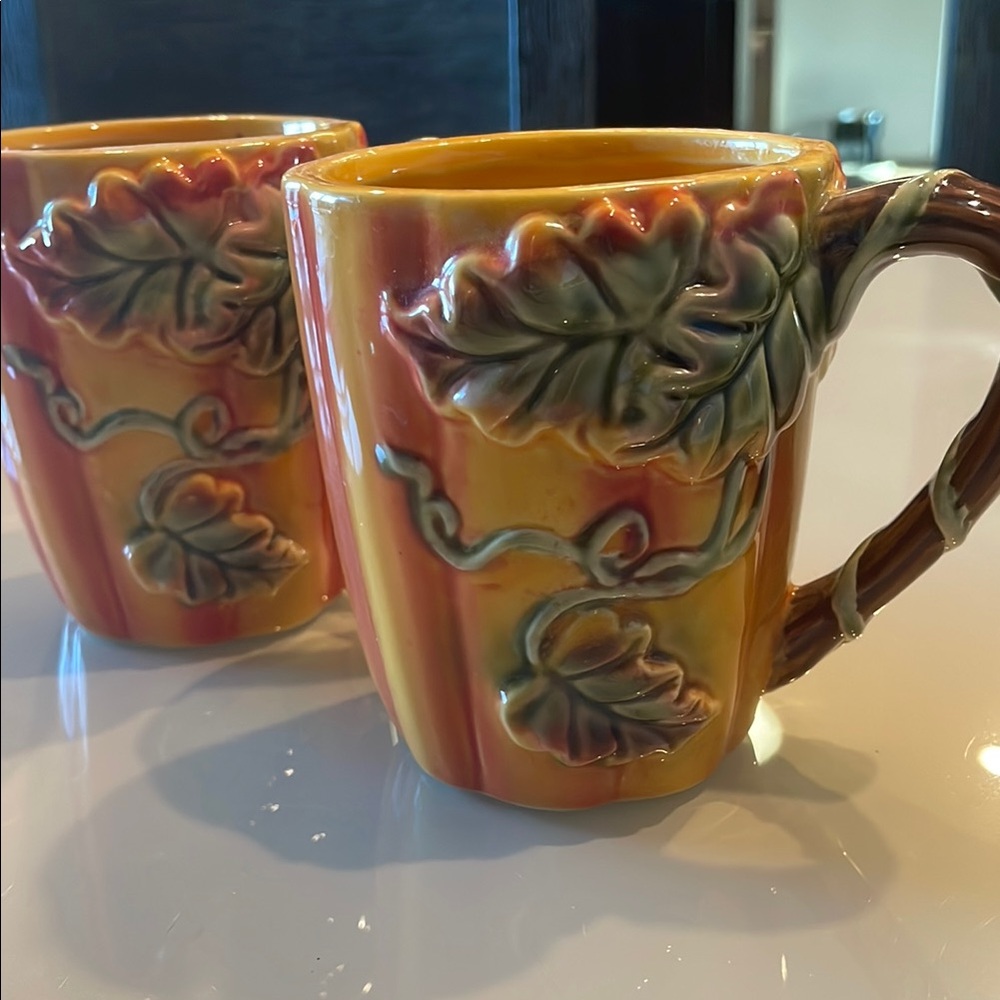 Autumn Leaf Ceramic Mug Set - Orange and Brown